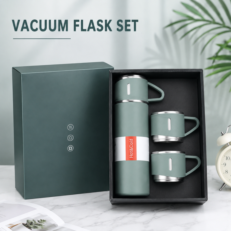 3 Cup Double-Layer Stainless Steel Vacuum Flask Set