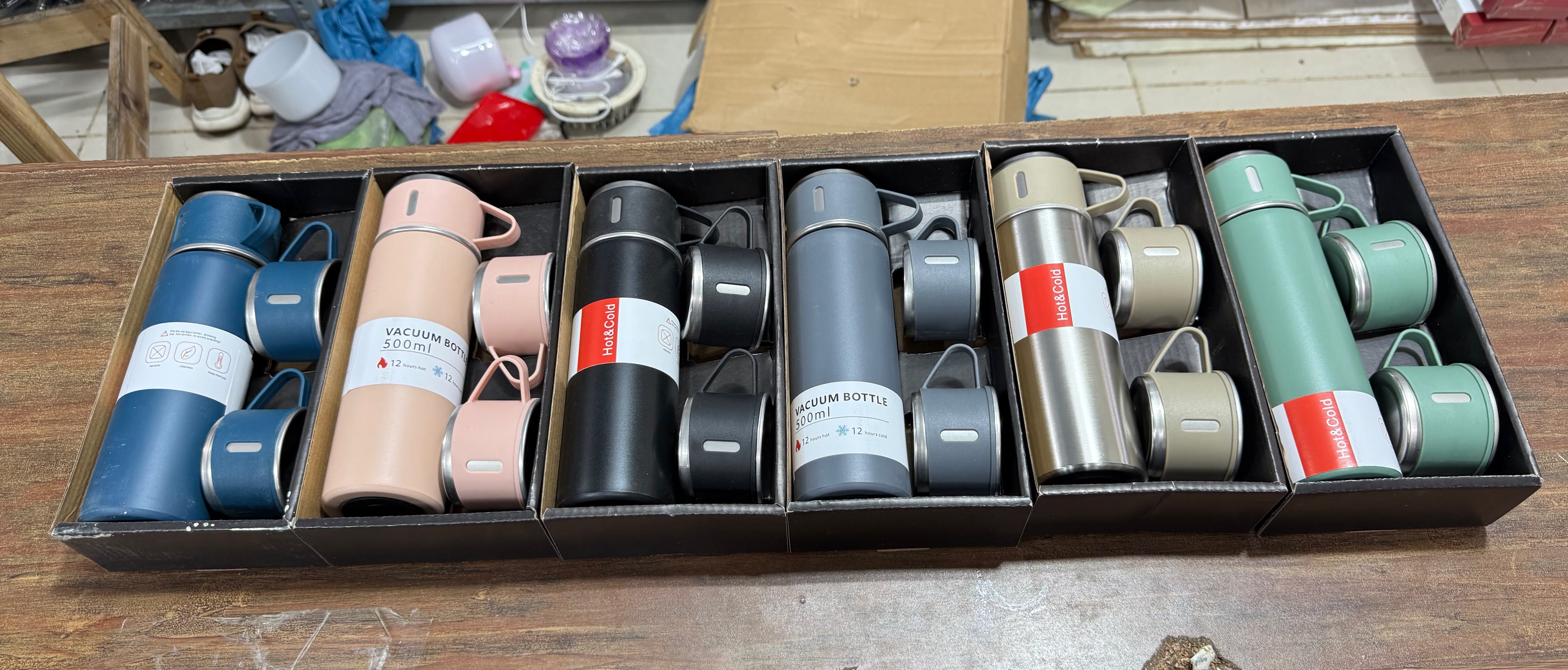3 Cup Double-Layer Stainless Steel Vacuum Flask Set